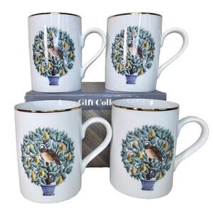 VTG Avon 12 Days of Christmas Partridge in a Pear Tree Mug Set 4 NIB Gold Rim
